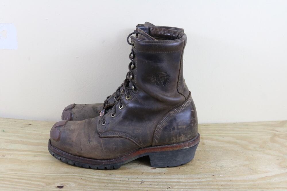 Vintage Chippewa Boots Mens 11E Brown Leather Vibram Steel Toe Work Logger 20091